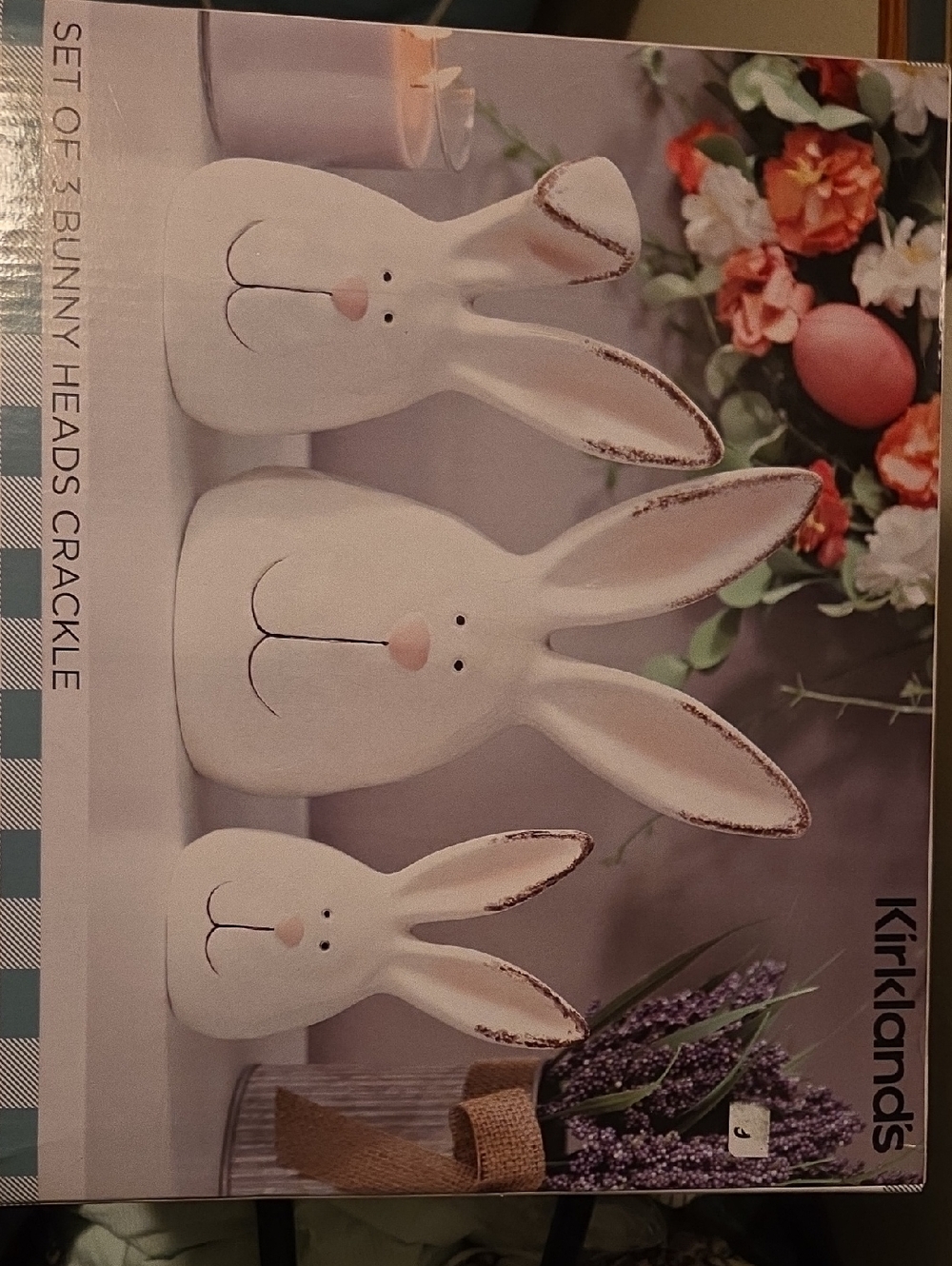 Kirklands Cream Ceramic Bunny Head Trio with Gold Accents